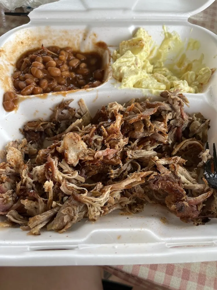 Pulled Pork w Potato Salad and Smoked BBQ Beans